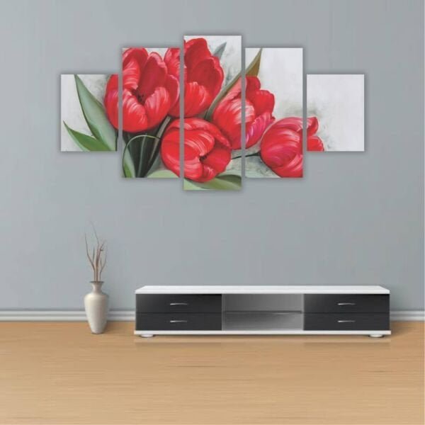 Quadros Decorativos Mosaico MDF Floral Flores Buquê de Tulipas Vermelhas 115x60cm - 8