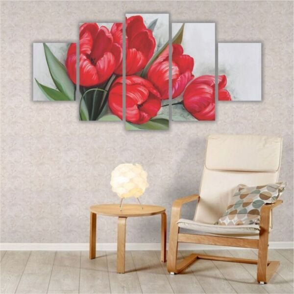 Quadros Decorativos Mosaico MDF Floral Flores Buquê de Tulipas Vermelhas 115x60cm - 4