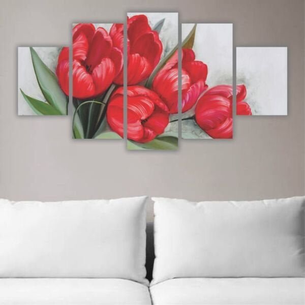 Quadros Decorativos Mosaico MDF Floral Flores Buquê de Tulipas Vermelhas 115x60cm - 9