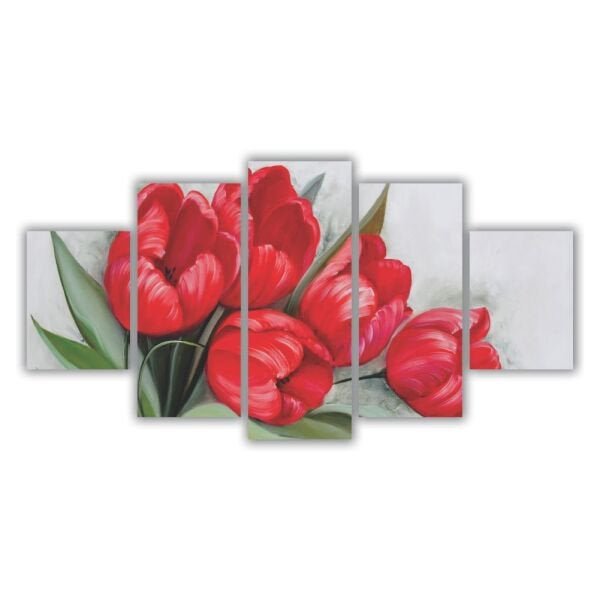 Quadros Decorativos Mosaico MDF Floral Flores Buquê de Tulipas Vermelhas 115x60cm