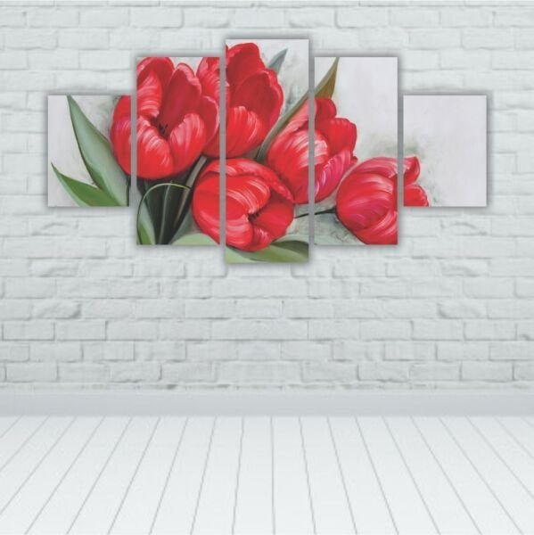 Quadros Decorativos Mosaico MDF Floral Flores Buquê de Tulipas Vermelhas 115x60cm - 2