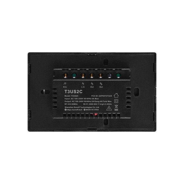 Sonoff T2US1C-TX – Interruptor Wi-Fi – Preto – 2 Teclas - 4