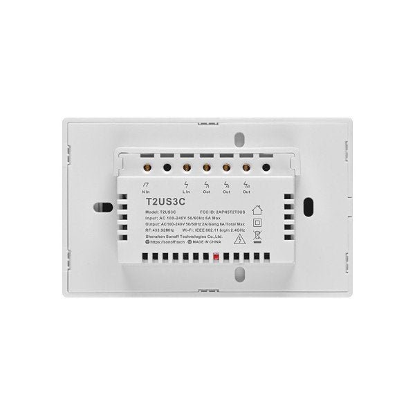Sonoff T2US1C-TX – Interruptor Wi-Fi – Branco – 3 Teclas - 4