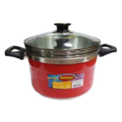Caldeirão Com Forma De Pudim E Cozivapor Vermelho 4,8 Litros