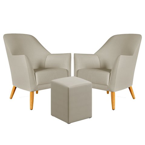 Kit 2 Poltronas Orion com Puff Izar Courino Bege Aradecor
