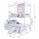 Ver imagem 4 de Treliche Casinha Reta Casal/ Solteiro com Escorregador Madeira Maciça Branco/ Rosa Housin