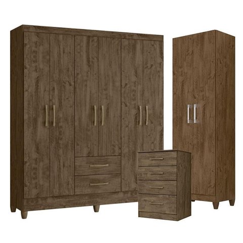 Guarda Roupa Casal Panamá com Cômoda Ms913 e Armário Multiuso New Íris Castanho Wood – Moval
