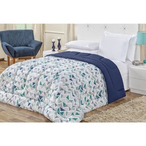 Edredom Quality 100% Algodao Casal Super King 1 Peça:azul Geometrico