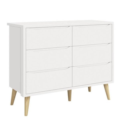 Cômoda Retrô Theo 6 Gavetas com Kit Pé em Madeira Natural - Branco