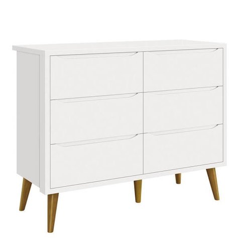 Cômoda Retrô Theo 6 Gavetas com Kit Pé Madeira – Branco