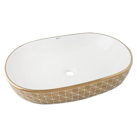 Cuba Oval Banheiro Lavabo Cerâmica Sobrepor Dourado Saturado Tubrax