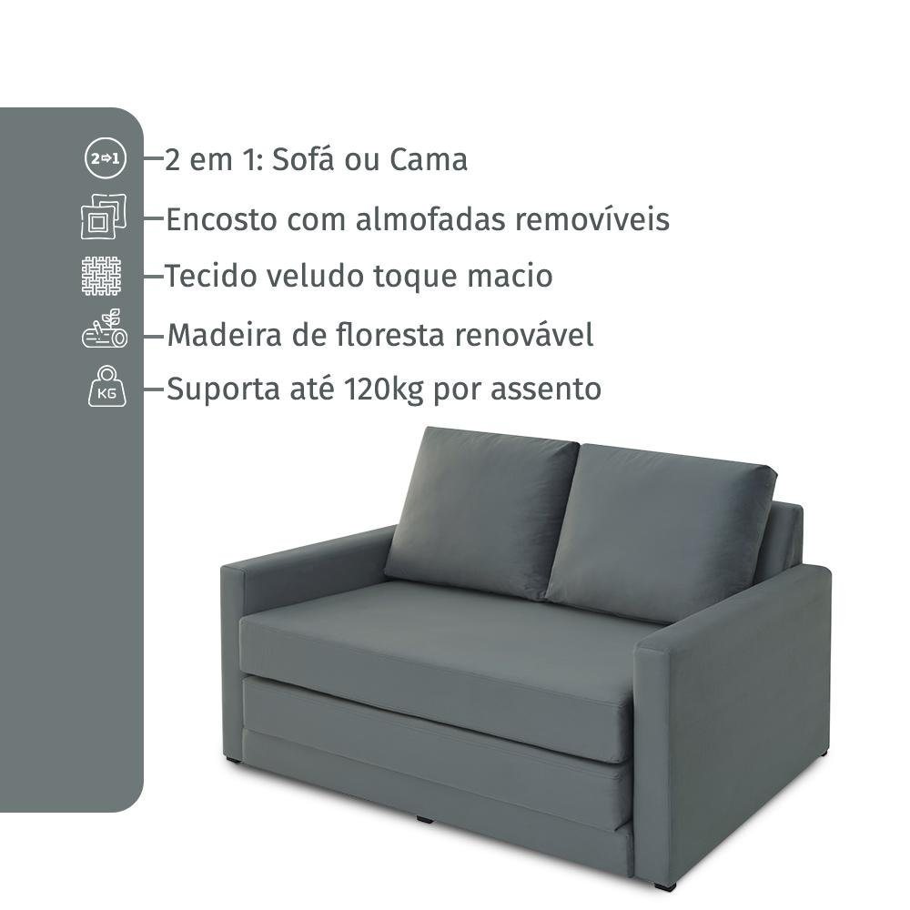 Sofá Simi 2 em 1 Sofá Cama Cinza Estofama - 4