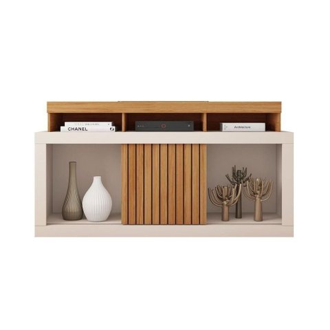 Rack Bancada p/ TV até 55 pol Dragon c/ Nicho e Rodízios 136cm Buriti/Fendi - Caemmun