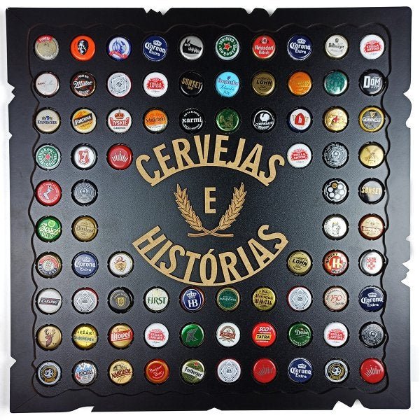 Porta Tampinhas Quadro Decorativo Para Sala Área de Festas Churrasqueira Cervejas e Histórias Preto - 2