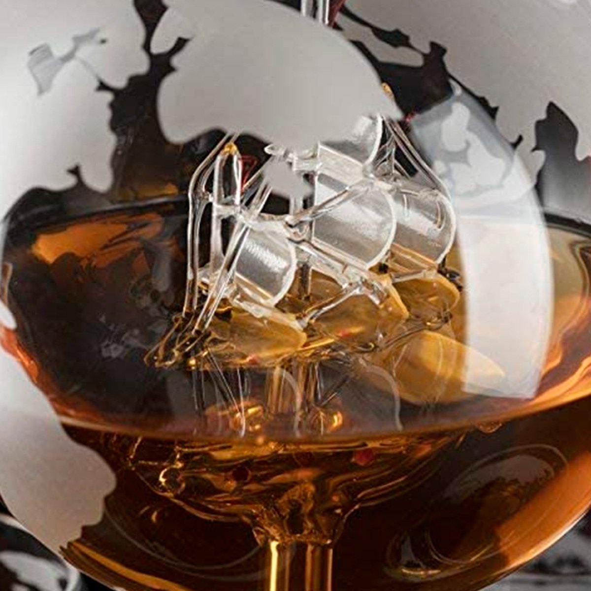 Decanter Whisky Garrafa Decantador Vinho Vodka Navegação Volta ao Mundo com Quatro Copos - 4