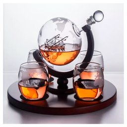 Decanter Whisky Garrafa Decantador Vinho Vodka Navegação Volta ao Mundo com Quatro Copos - 2