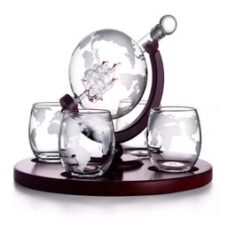 Decanter Whisky Garrafa Decantador Vinho Vodka Navegação Volta ao Mundo com Quatro Copos - 1