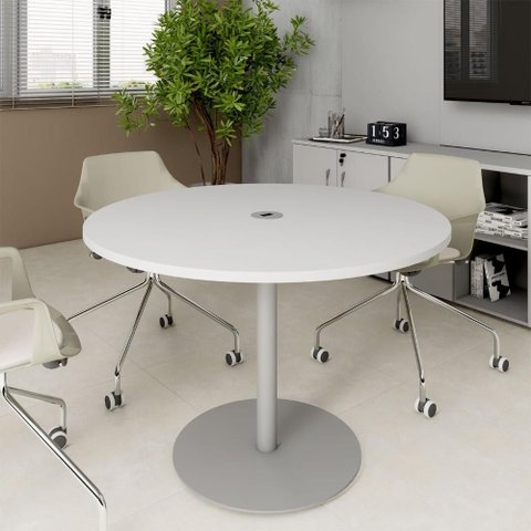 Mesa de Reunião Redonda 110cm com Plug Tomada F5 Office Cor:cinza