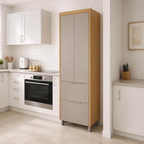 Paneleiro Torre Quente 2 Portas 2 Gavetas 70cm Marquesa Nature / Cinza Nesher