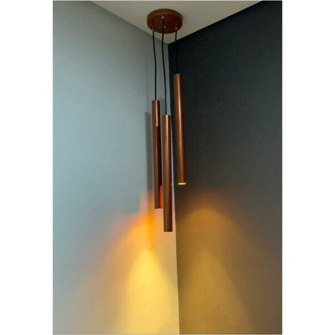 1 X Pendente Cilindro Tubo Triplo 50cm - Cobre
