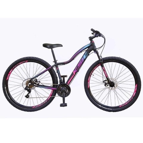 Bicicleta Aro 29 Ksw Mwza Alumínio 21v Feminina Freio a Disco Garfo Suspensão Preto/Pink/Azul Tam.15