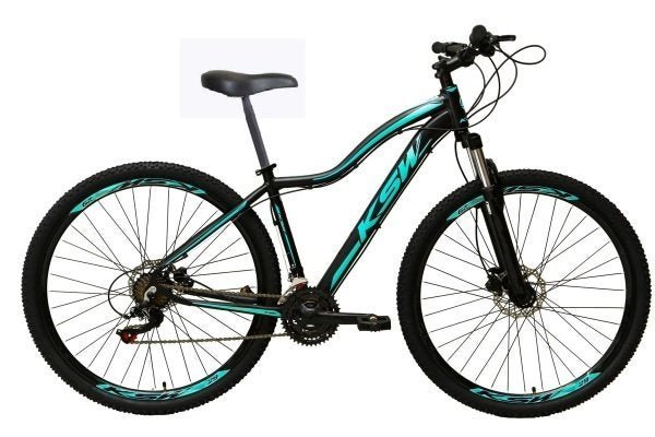 Bicicleta Aro 29 Ksw Mwza Alumínio 21v Feminina Freio a Disco Garfo Suspensão - Preto/Azul - Tam.15