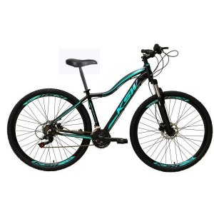 Bicicleta Aro 29 Ksw Mwza Alumínio 21v Feminina Freio a Disco Garfo Suspensão - Preto/Azul - Tam.15