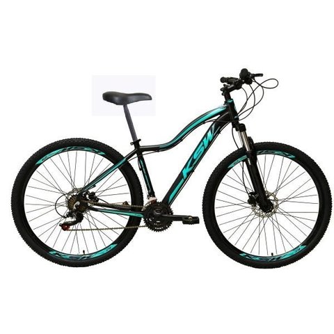 Bicicleta Aro 29 Ksw Mwza Alumínio 21v Feminina Freio a Disco Garfo Suspensão - Preto/Azul - Tam.17
