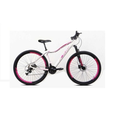 Bicicleta Aro 29 Ksw Mwza Alumínio 21v Feminina Freio a Disco Garfo Suspensão - Branco/Rosa - Tam.17