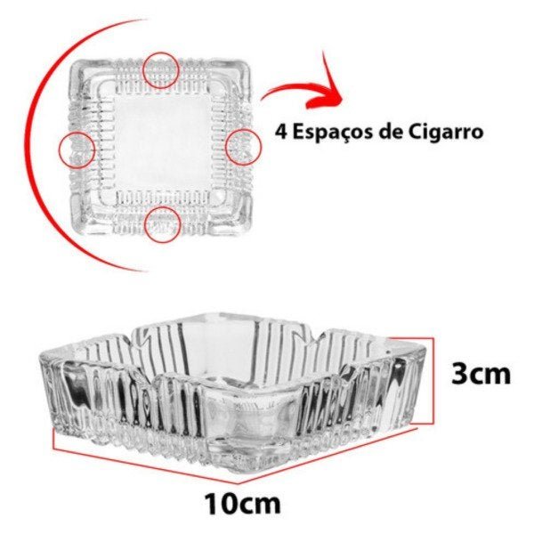 Cinzeiro Vidro Quadrado Durável Prático Cigarro 7 unidades - 4