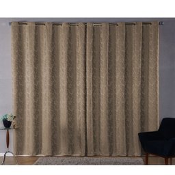 Cortina Sala Jacquard 2.80m X 1.70m Semi Blackout Requinte Varão Simples:Castor - 1