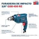Ver imagem 5 de Furadeira Industrial Impacto 3/8 Reversão 450W GSB 450RE + Estojo 30 Peças X-Line Titânio BOSCH