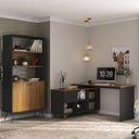 Ver imagem 2 de Mesa Escrivaninha em L Golden e Estante Livreiro 2 Portas Lit A06 Freijó/preto - Mpozenato