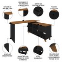 Ver imagem 3 de Mesa Escrivaninha em L Golden e Estante Livreiro 2 Portas Lit A06 Freijó/preto - Mpozenato
