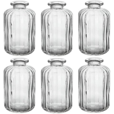 Kit 6 Vasos Decorativos 10cm Vidro Transparente Pequeno Flores Difusor Aromas Mesa Decoração