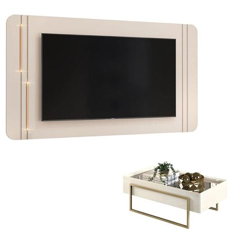 Painel para Tv Suspenso Ariana e Mesa de Centro Suri Off White – Dj Móveis