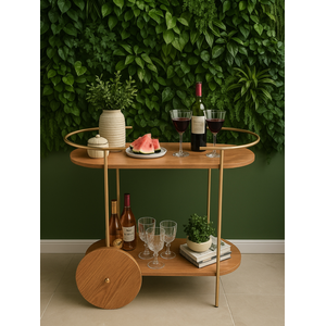 Carrinho Bar Oval Dourado Bebidas Café