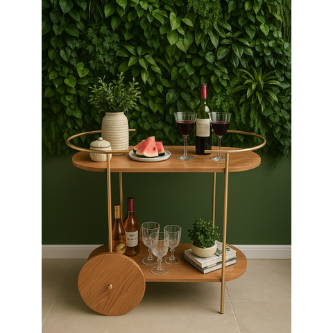 Carrinho Bar Oval Dourado Bebidas Café