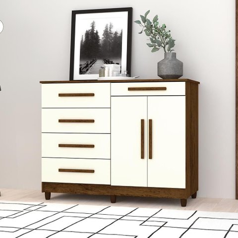Cômoda Sapateira Huelva 5 Gavetas 2 Portas MDP MDF Marrom Mobiliart