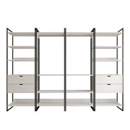 Closet Industrial Casal Completo Loft Branco 4 Módulos Cabideiro com Gavetas Ferro Preto - 3
