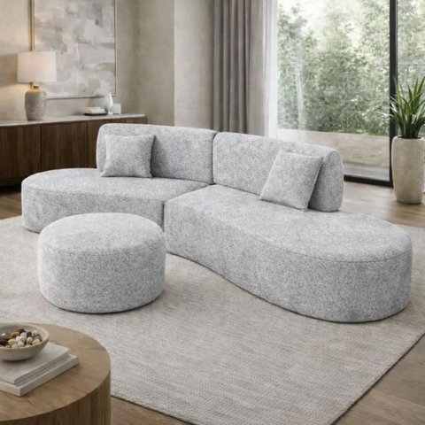 Sofá Virginia 250cm Luxo Sala Salão 3 Lugares Bouclé:prata/liso