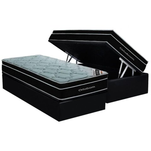 Conjunto Box Baú Solteiro Colchão Molas Ortobom Ensacadas Elegant + Base Crc Suede Black (88x188)
