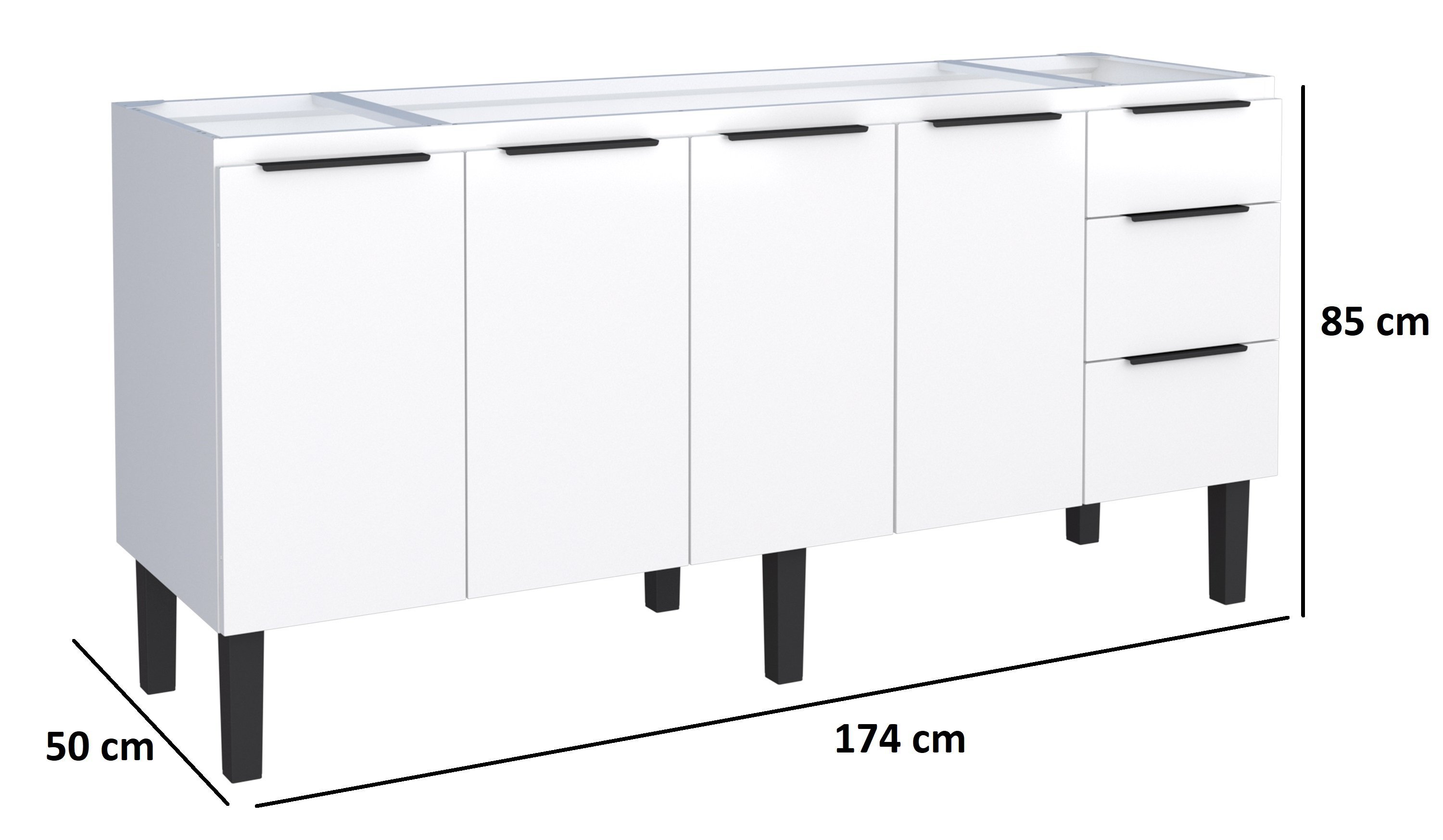 Gabinete Armário Cozinha Jupter Cozimax 1.80 Mt 100% Aço P/ Pia -Balção 180 cm -4 Portas- 3 Gavetas - 3