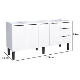 Gabinete Armário Cozinha Jupter Cozimax 1.80 Mt 100% Aço P/ Pia -Balção 180 cm -4 Portas- 3 Gavetas - 3