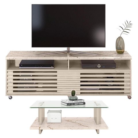 Rack Bancada com Mesa de Centro Frizz Cross Calacata Off White – Madetec