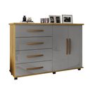 Ver imagem 1 de Cômoda Quarto Bali com 4 Gavetas 2 Portas e Rodízios Cinza/mel