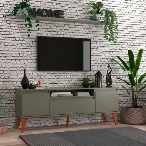 Rack para Tv com Prateleira 150cm Retro Mdf Verde Dallas - On Móveis