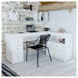 Mesa de Canto em L Escritório Computador Job Branco Caemmun - 2