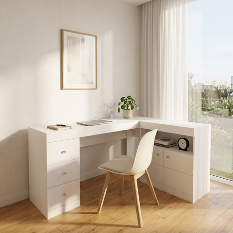 Mesa de Canto em L Escritório Computador Job Branco Caemmun