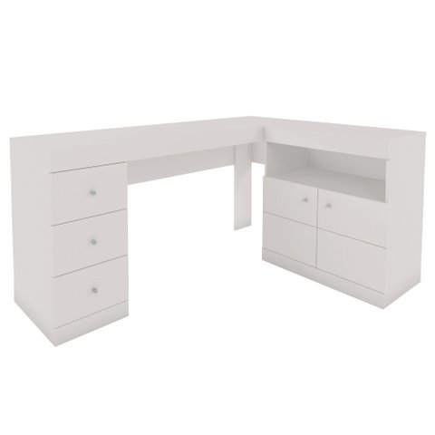 Mesa de Canto em L Escritório Computador Job Branco Caemmun